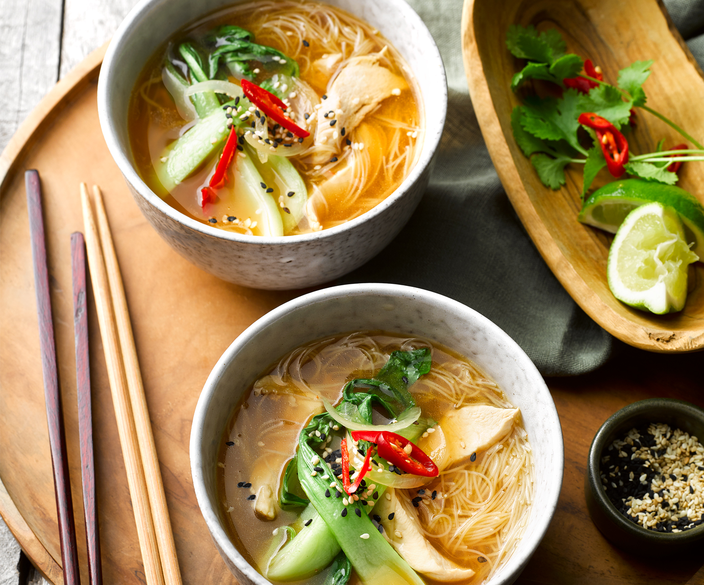Chicken pho with lime and coriander