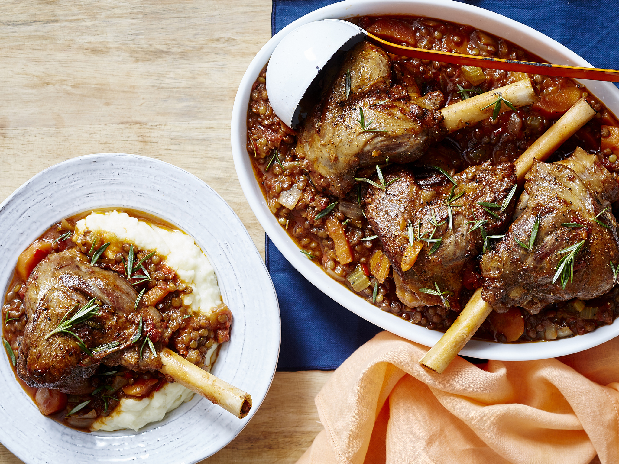 Lamb shanks with lentil ragout