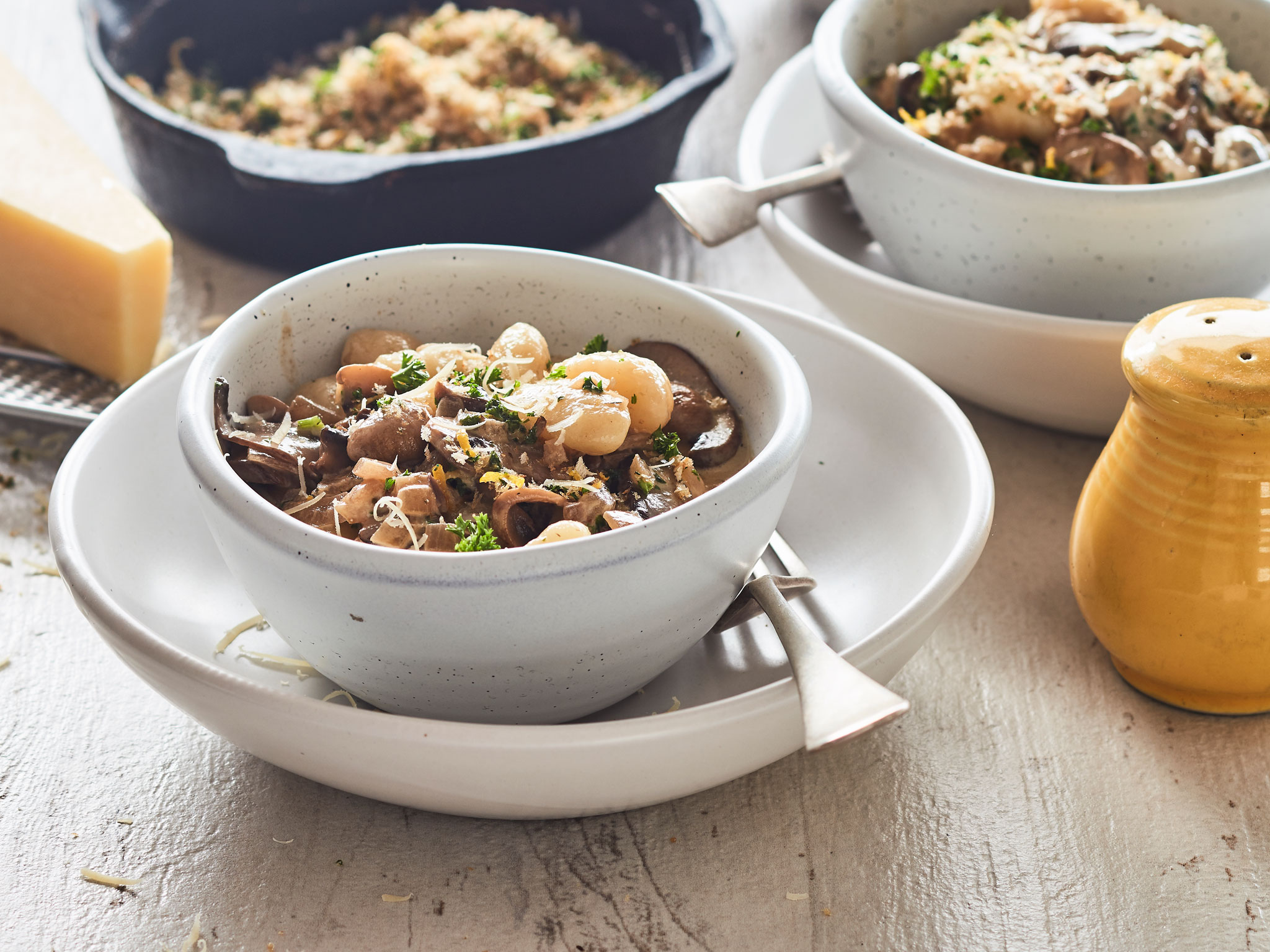 Creamy mushroom gnocchi with parsley crumble